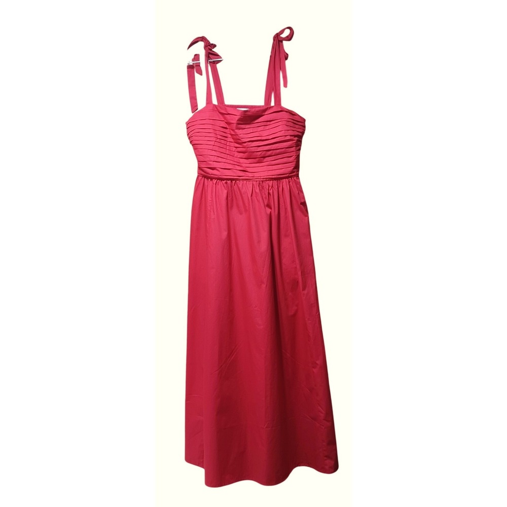 A&F Womens L Red Tie Shoulder Smocked Maxi Dress NWT Wedding Shower Guest Brunch - Picture 2 of 9